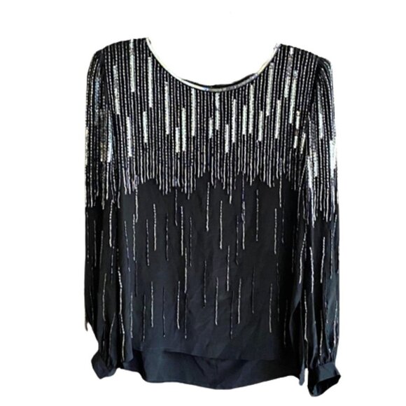 Vintage 80s beaded sequin silk shimmy top M - Picture 1 of 14